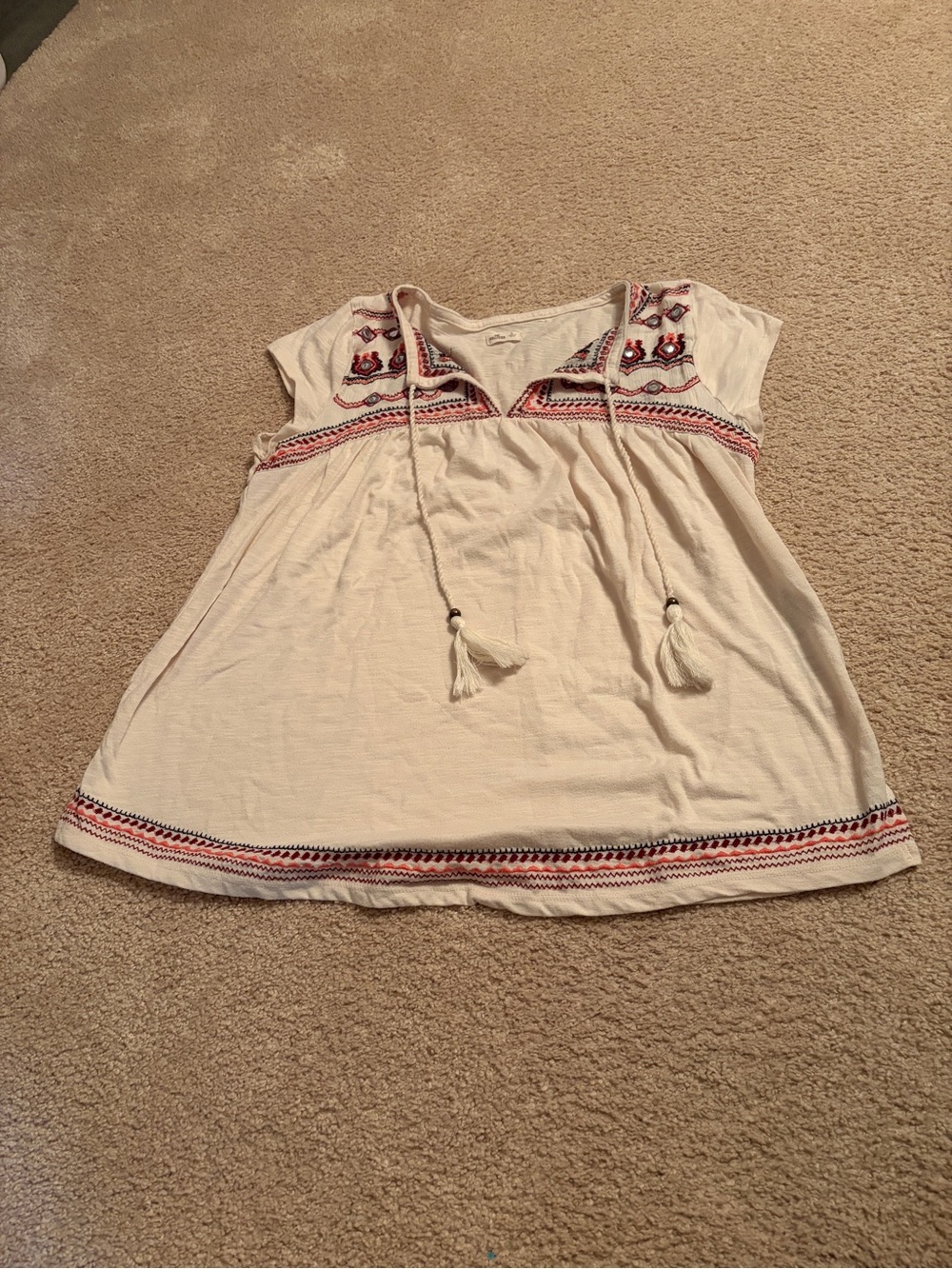 Hollister Cream Boho Tunic Dress with Red Embroidery